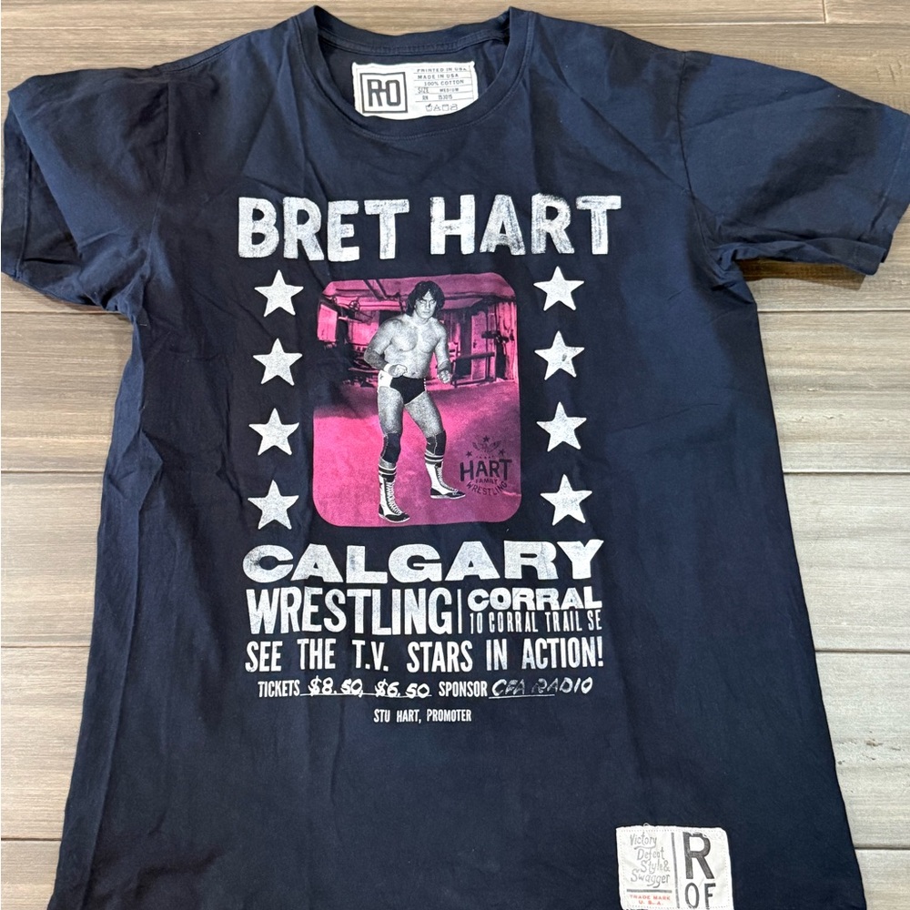 RO Bret Hart retired Men's Black Graphic Tee (B2)
